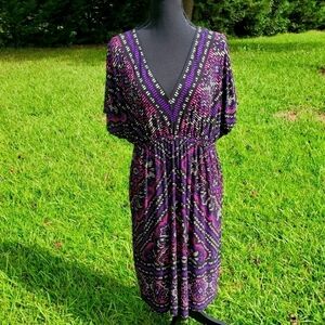 BLACK, purple, pink printed v neck dress EUC large